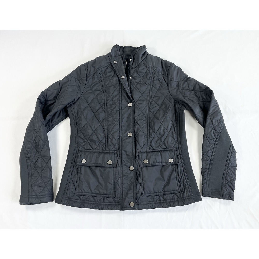 A New Day Quilted Field Utility Jacket Womens Small S Black Snap Pocket Full Zip